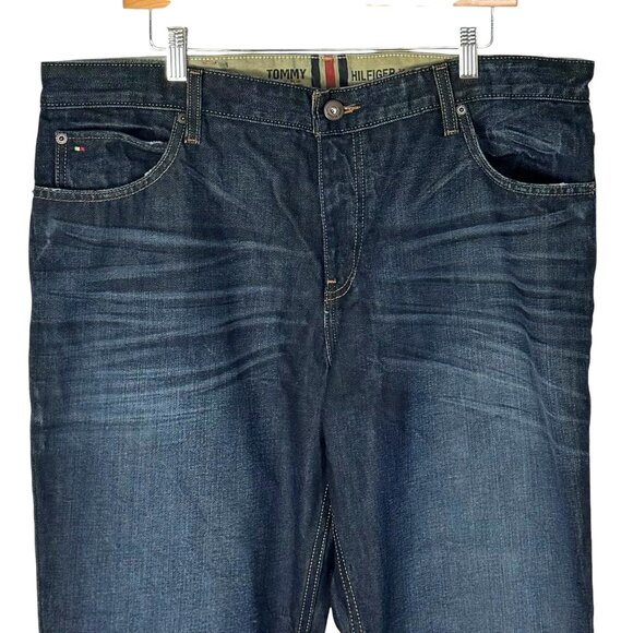 Tommy Hilfiger Rebel Slim Fit Mens Jeans Size 38x30 Dark Wash Denim  100% Cotton - Picture 3 of 7